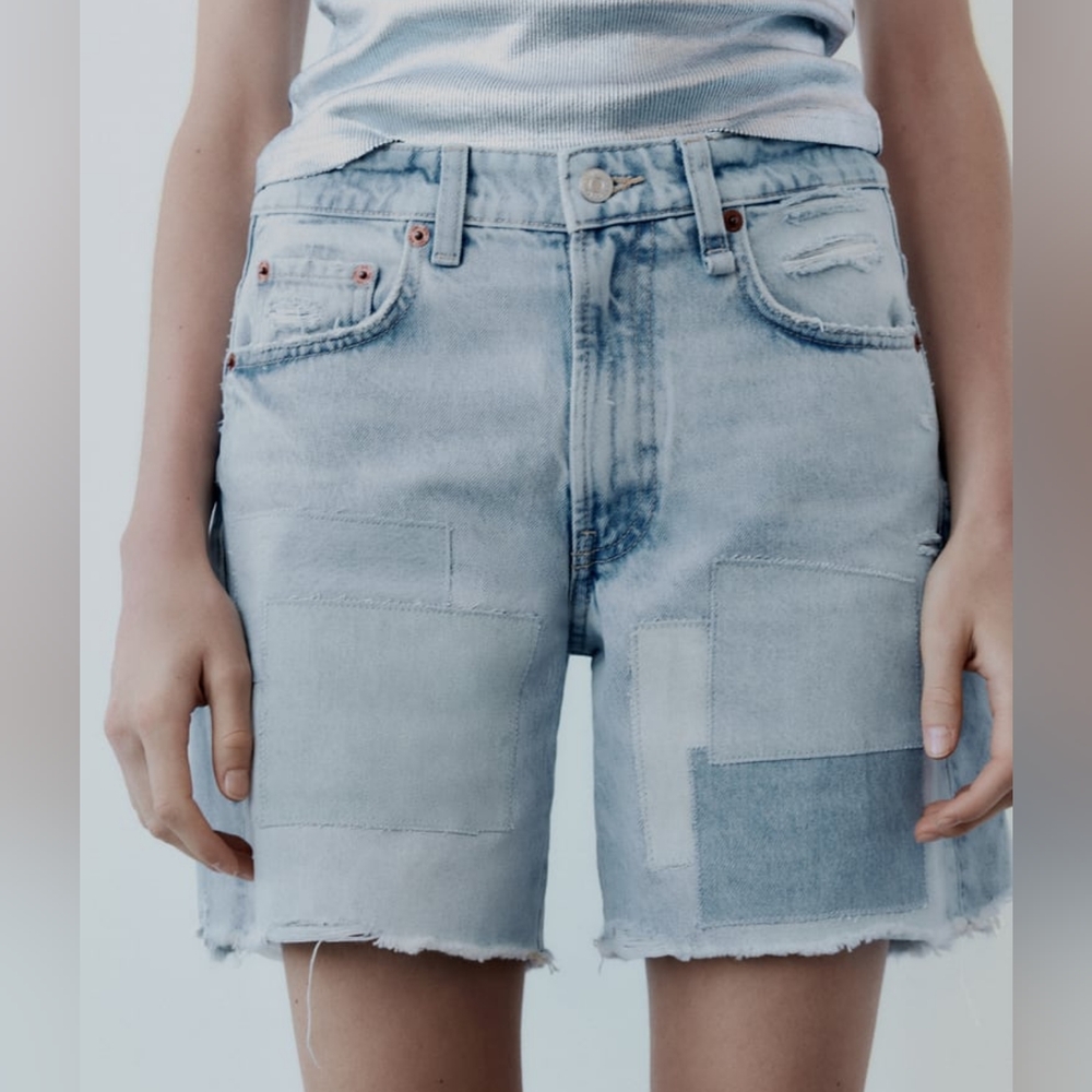 ZARA LIMITED EDITION MIDRISE DENIM PATCH SHORTS